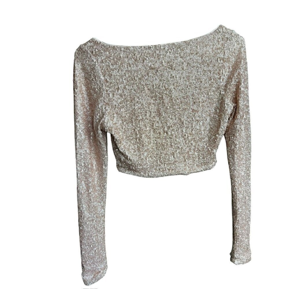 Susana Monaco Sequin Long Sleeve Crop Top Women SM Taylor Swift Era Holidays - Picture 2 of 9
